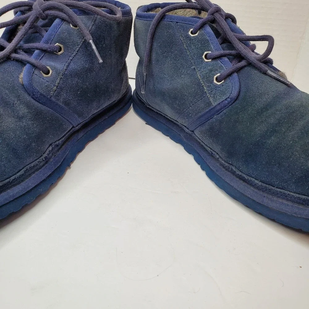 UGG‎ Neumel Mens Navy Blue Suede Sheepskin Lined Chukka Boots Size 11 Urban Cozy